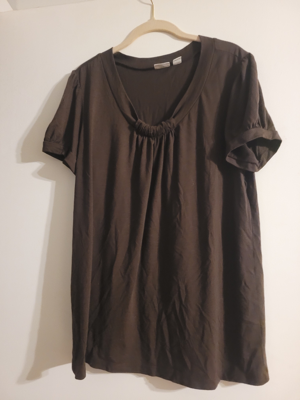 Cato Chocolate Brown Short-Sleeve Gathered V-Neck Tunic
